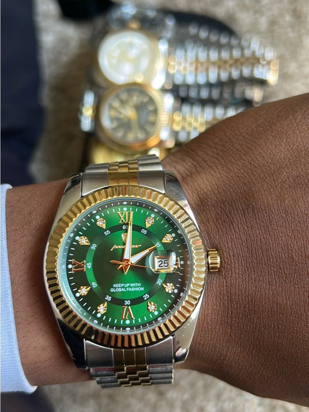 Two-Tone Gold & Silver Men’s Watch with Green Dial